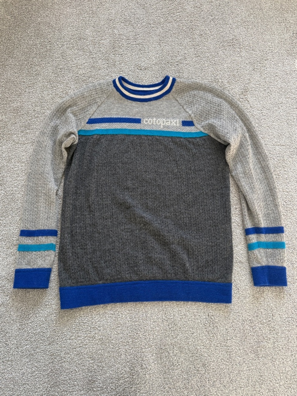 Cotopaxi Grey Blue Libre Crewneck Sweater